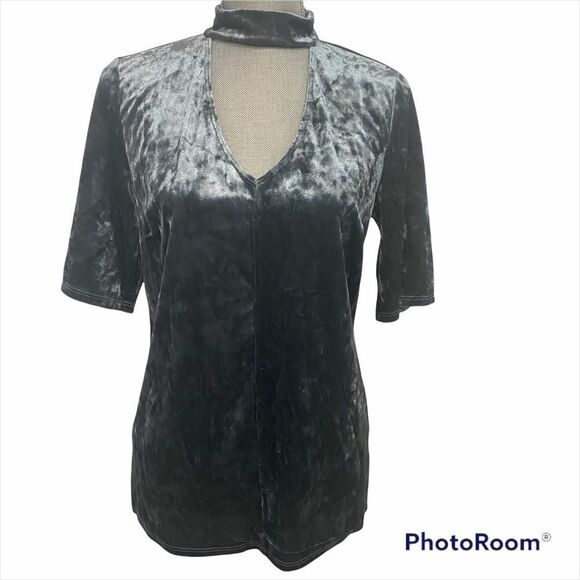 Matty M Velvet Top Womens Small Teal Blue Short Sleeve Choker V-Neck Party - Picture 1 of 4